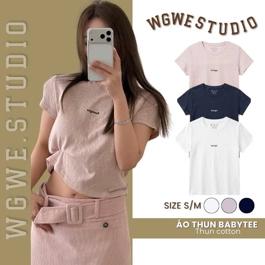 WGWE Studio Áo Thun Baby Tee Nữ Tay Ngắn – Chất Thun Giấy Form Vừa Trơn Basic 9573