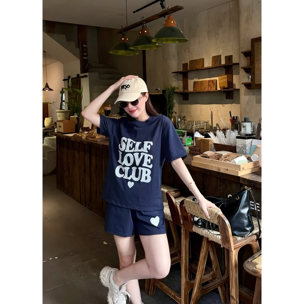 Set Bộ Sele Love Club Gồm Áo Thun From Rộng Và Quần Short Nữ Logo in 5D Chất Liệu Cttong 2c By Chidori