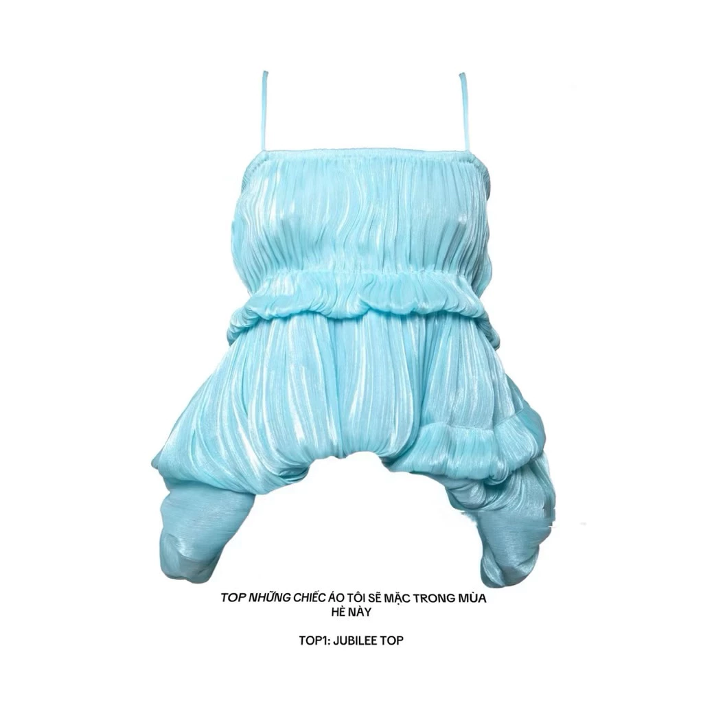 [ 𝙃𝙊𝘼̉ 𝙏𝙊̂́𝘾 ] ÁO 2 DÂY FORM BÍ VẢI VOAN MÀU XANH MINT ĐỘC LẠ