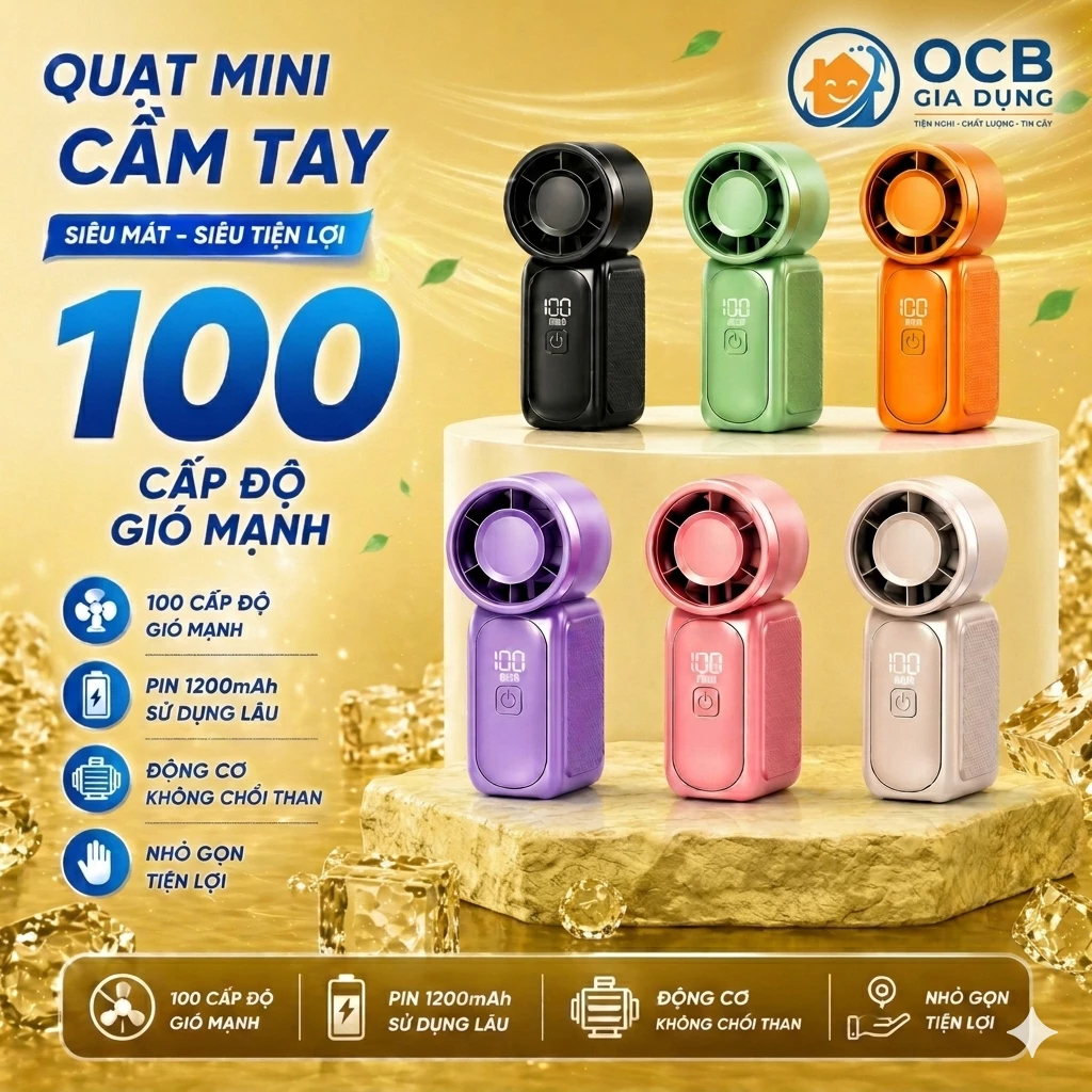 [NHIỀU MÀU LỰA CHỌN] Quạt cầm tay X688 Mini tốc độ cao, 100 mức gió, pin 1800mAh làm mát nhanh, quạt tích điện X688