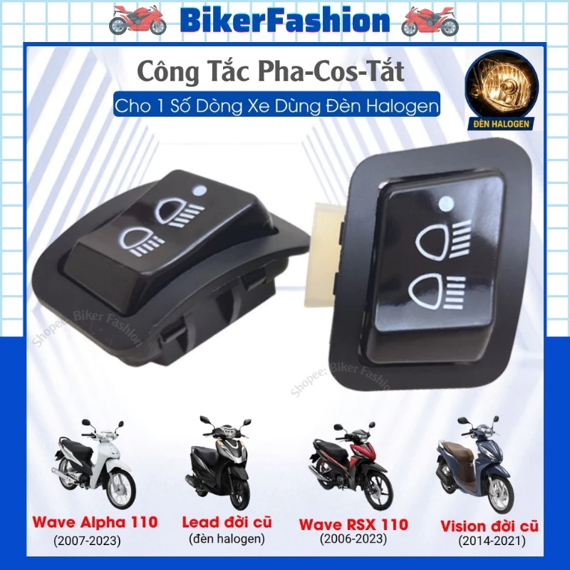 Công Tắc Đèn Xe Máy, 3 Chế Độ (Pha-Cos-Tắt Đèn),Dành Cho Dòng Xe Dùng Bóng Đèn Halogen -Dễ Lắp Đặt