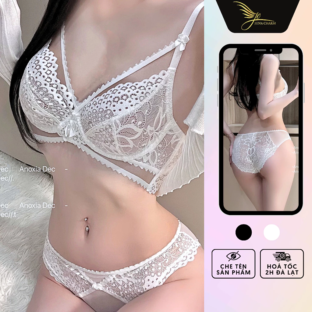 Bộ Đồ Lót Ren Thiết Kế Không Mút, Có Gọng Nâng Ngực JUNA Size 36/38 Thời Trang Đồ Lót Dành Cho Nữ, Màu Đỏ/Trắng/SP2228