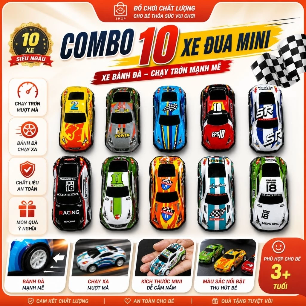 ​🏎️ COMBO 10 XE ĐUA MINI SIÊU NGẦU – XE BÁNH ĐÀ CHẠY TRƠN MẠNH MẼ CHO CÁC BÉ 🏎️