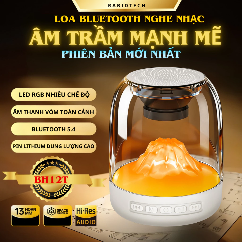Loa Bluetooth, Loa Nghe Nhạc RabidTech Âm Thanh Vòm Toàn Cảnh, Bluetooth 5.4, Led RGB, Pin Trâu