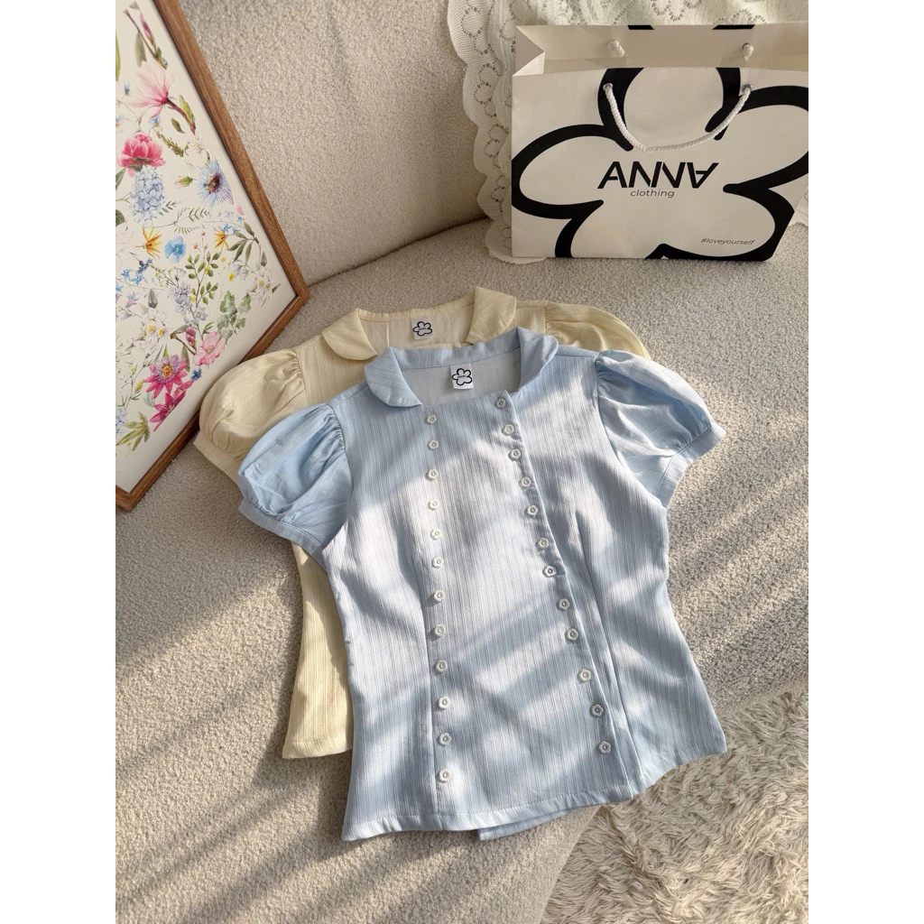 Áo Kiểu Nữ Sọc Đính Nút Anna - Alita Top