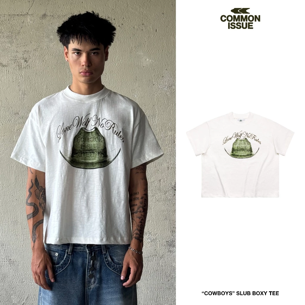 Áo Thun Form Boxy "COWBOYS” Chất Vải Slub Premium Cotton 250gsm Unisex Nam Nữ | Common Issue