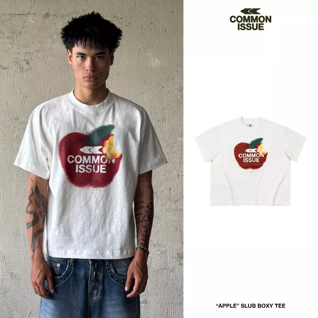 Áo Thun Form Boxy "APPLE” Chất Vải Slub Premium Cotton 250gsm Unisex Nam Nữ | Common Issue
