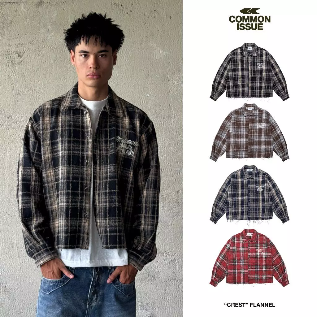 Áo Sơ Mi Flannel Form Boxy "CREST” Chất Vải Dạ Mềm Mịn Không Xù Lông Thêu Logo Tay Dài Unisex Nam Nữ | Common Issue