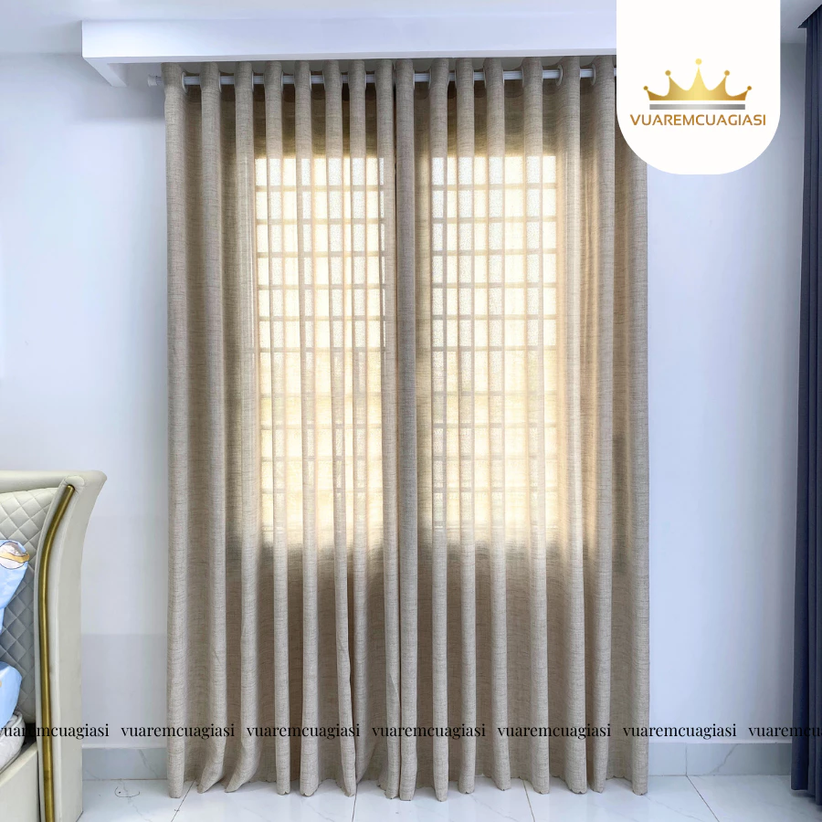 Rèm cửa vải voan linen cao cấp màu Xám và Be trang trí phòng ngủ phòng khách Vuaremgiasi