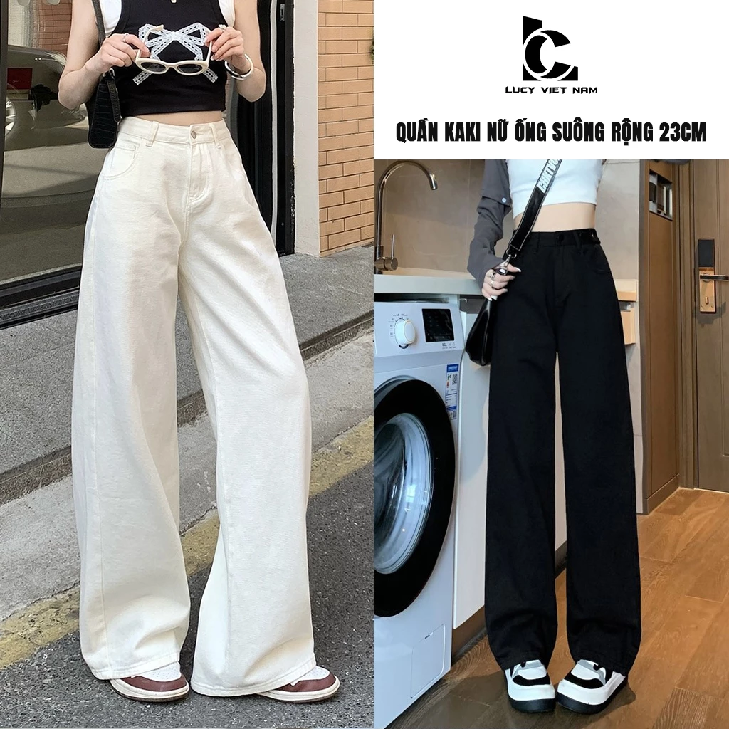 Quần Kaki Nữ Lưng Cao Ống Suông 23cm AVO AVOCADO Hack Chân Dài Che Đùi To Form Đứng Phong Cách Basic Hàn
