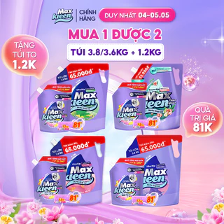 [MUA 1 TẶNG 1] Túi Nước Giặt Xả MaxKleen 3.8kg/ 3.6kg + Túi Nước Giặt Xả 1.2kg Mùi ngẫu nhiên