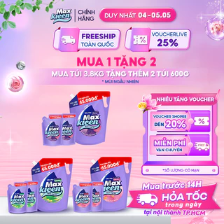 [TẶNG 2 TÚI 600G] Combo Túi Nước Giặt Xả MaxKleen 3.8kg Mùi ngẫu nhiên