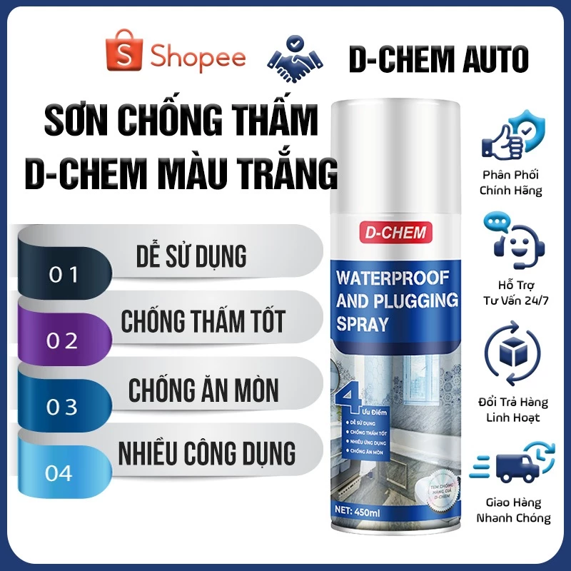 Sơn Xịt Chống Thấm Dột D-Chem [Chính Hãng] Chuyên Dụng Waterproof Dùng Cho Góc Tường Chân Tường Mái Nhà Mái Tôn