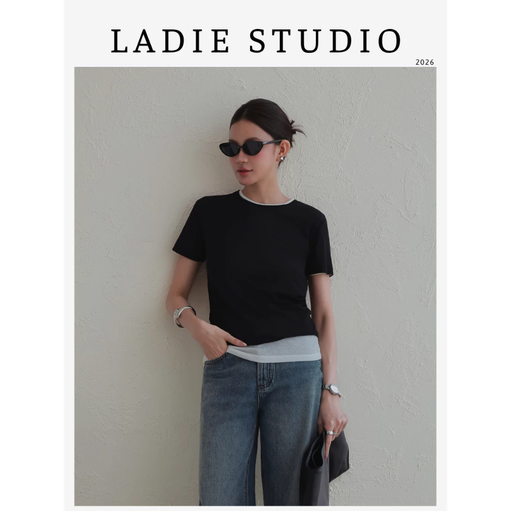 [LADIE STUDIO] Áo thun nữ 2 lớp cổ tròn – áo thun ôm dáng phối viền thanh lịch dễ phối đồ AO06
