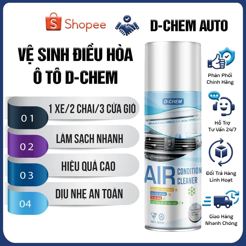 Vệ Sinh Điều Hòa, Dàn Lạnh Ô Tô D-Chem [Chính Hãng] Làm Sạch Nhanh Kháng Khuẩn Tốt Hương Thơm Dễ Chịu