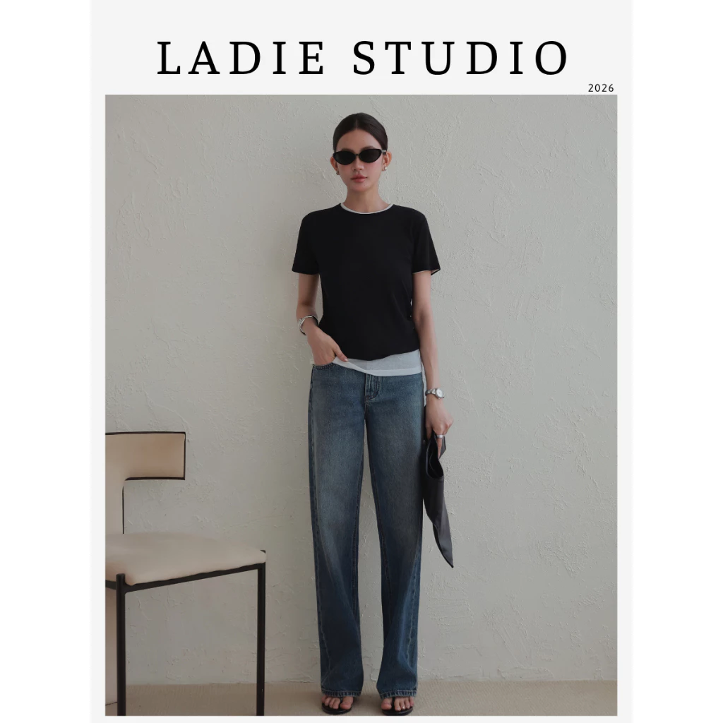 [LADIE STUDIO] Quần jeans nữ ống suông – quần denim cạp cao dáng straight fit basic QJ01