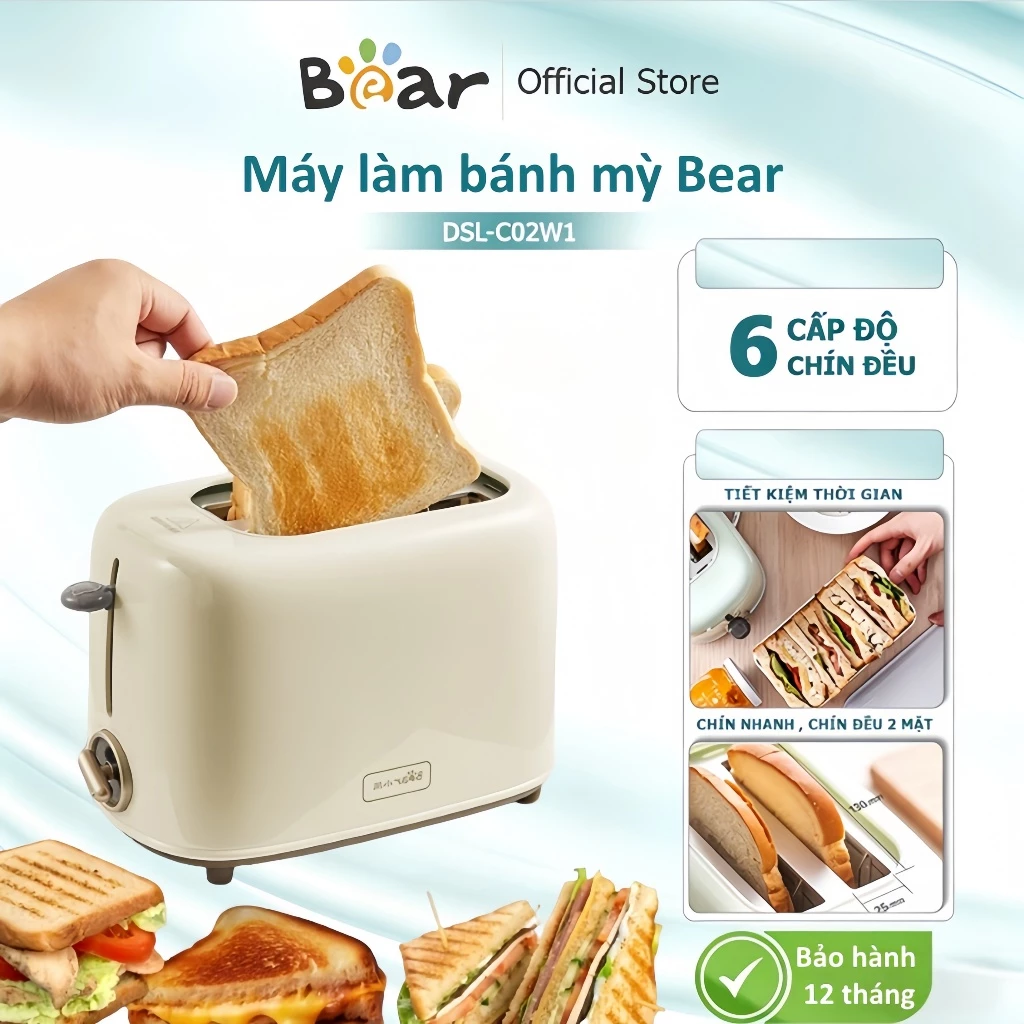 Máy nướng bánh mì sandwich Bear DSL-C02W1 THẾ HỆ MỚI 2 ngăn, đa năng, tiện lợi, tiết kiệm thời gian, 6 cấp độ làm nóng