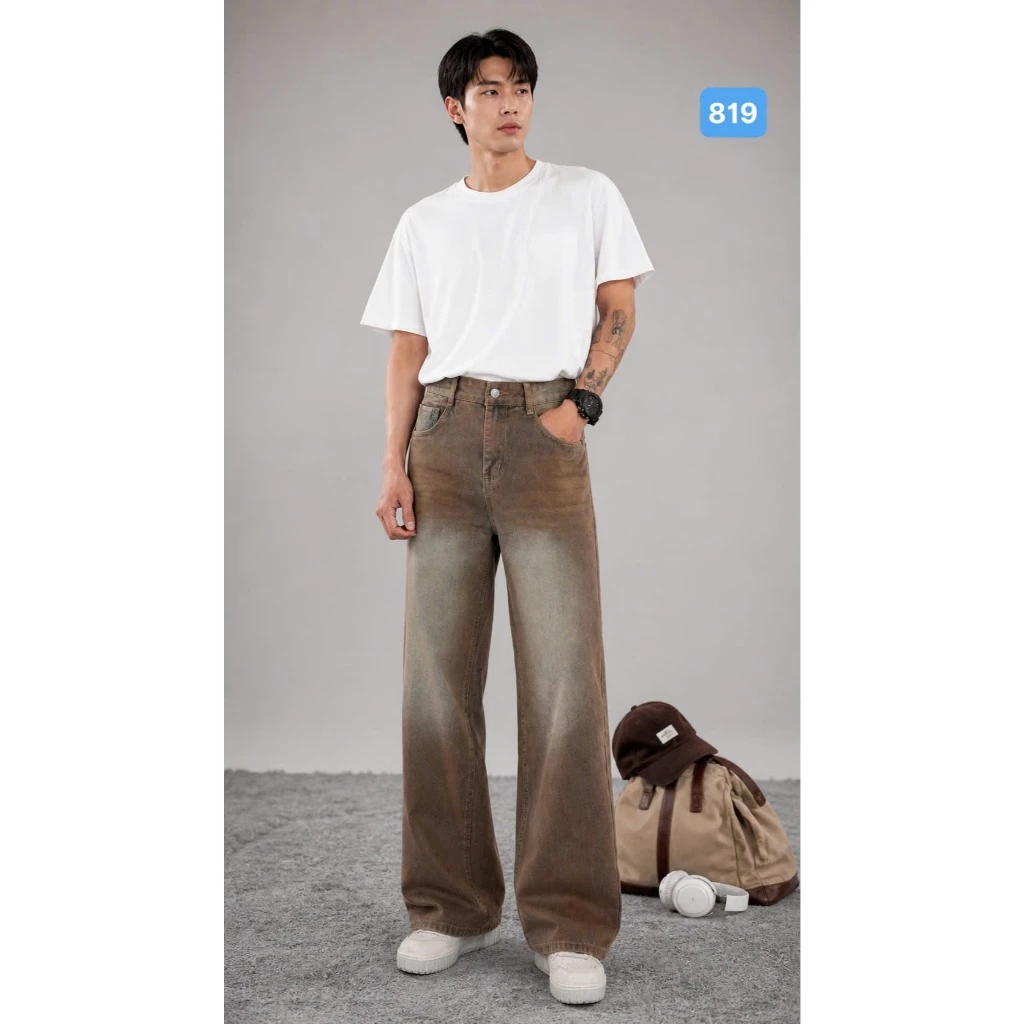 [ DAEL MỞ BÁN ] Quần baggy jean nam ống rộng có túi was màu vàng cát mới cao cấp - BGN819 from ống suông dán chuẩn