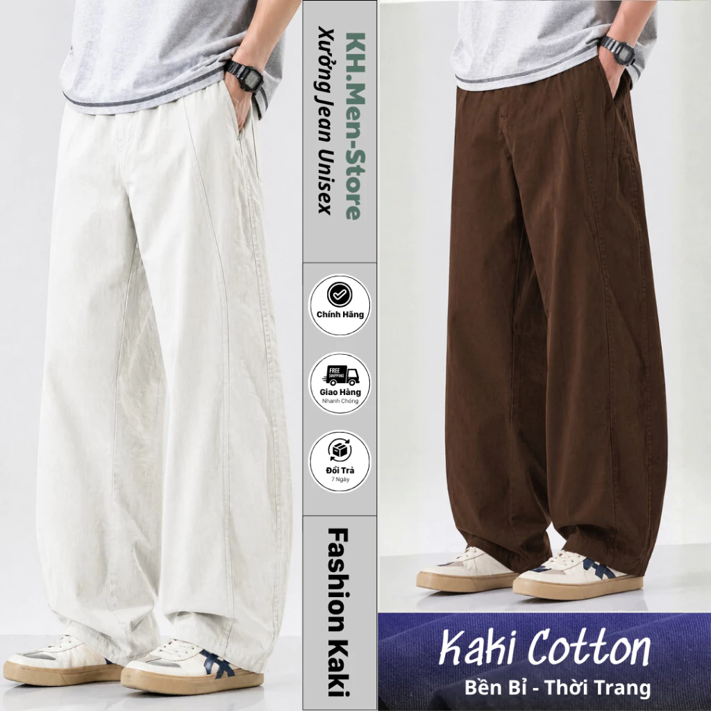 Quần Vải Ống Rộng Kaki Dù KH.MEN Nam Nữ Phong Cách Hàn Quốc, Mềm Mát, Thoải Mái