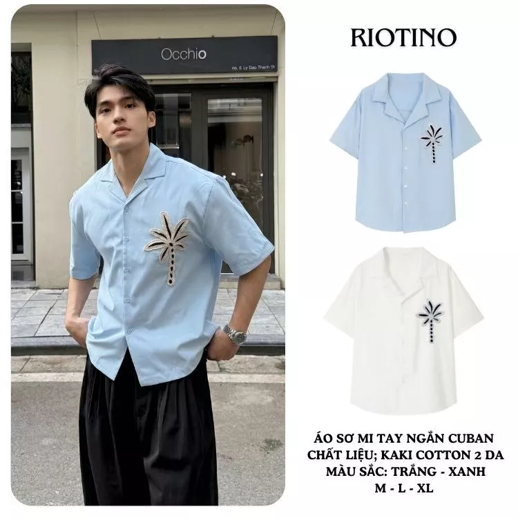 Áo Sơ Mi Tay Ngắn CuBan Thêu Cây Dừa Cao Cấp vải Kaki Cotton 2 Da Mềm Mại Nam Nữ Unisex Phong Cách Hàn Quốc - SM011