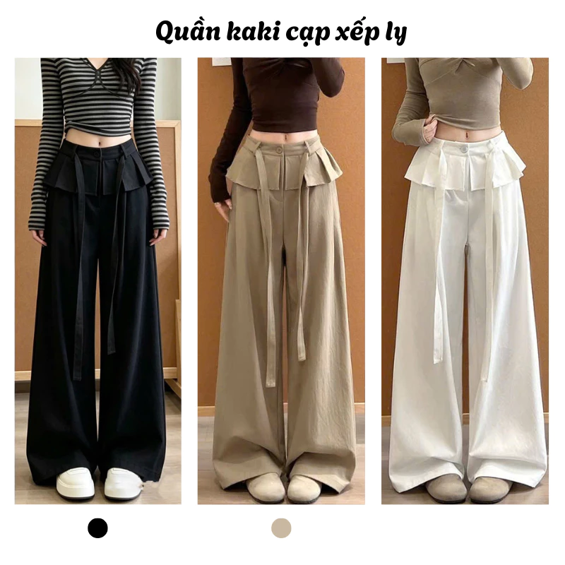 Quần Kaki Xếp Ly Ống Rộng MIAA Vải Đẹp Mềm Thoáng Mát, Quần Kaki Ống Rộng Basic Cạp Trễ Phong Cách Châu Âu