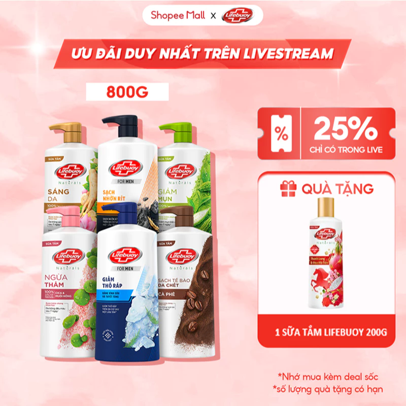 [LIVE] Sữa Tắm Lifebuoy 800gr Detox Và Sạch Sâu Khỏi Bụi Mịn Pm2.5 Detox 100% Từ Thiên Nhiên Diệt Khuẩn