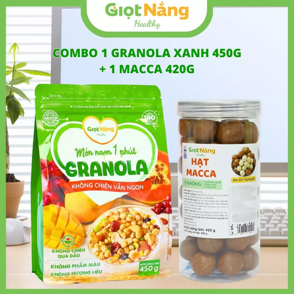 [Combo] Granola Mới + Macca Nứt Vỏ Sấy lạnh Size A  Thực Phẩm Khô từ Nông Sản Giọt Nắng Dịp Tết Trung Thu