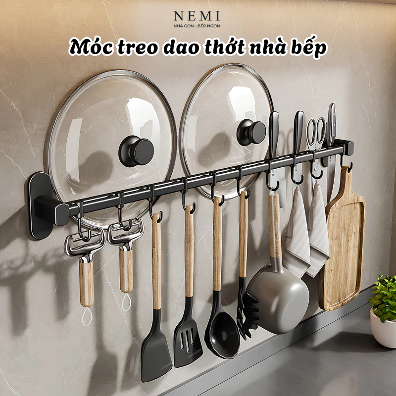 Giá treo đồ nhà bếp Nemi, kệ treo nắp nồi, treo đồ chất liệu nhôm hàng không cao cấp trọn đời không gỉ
