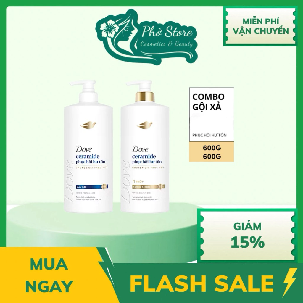 Combo Dầu Gội, Kem Xả Dove Ceramide Phục hồi hư tổn 600g
