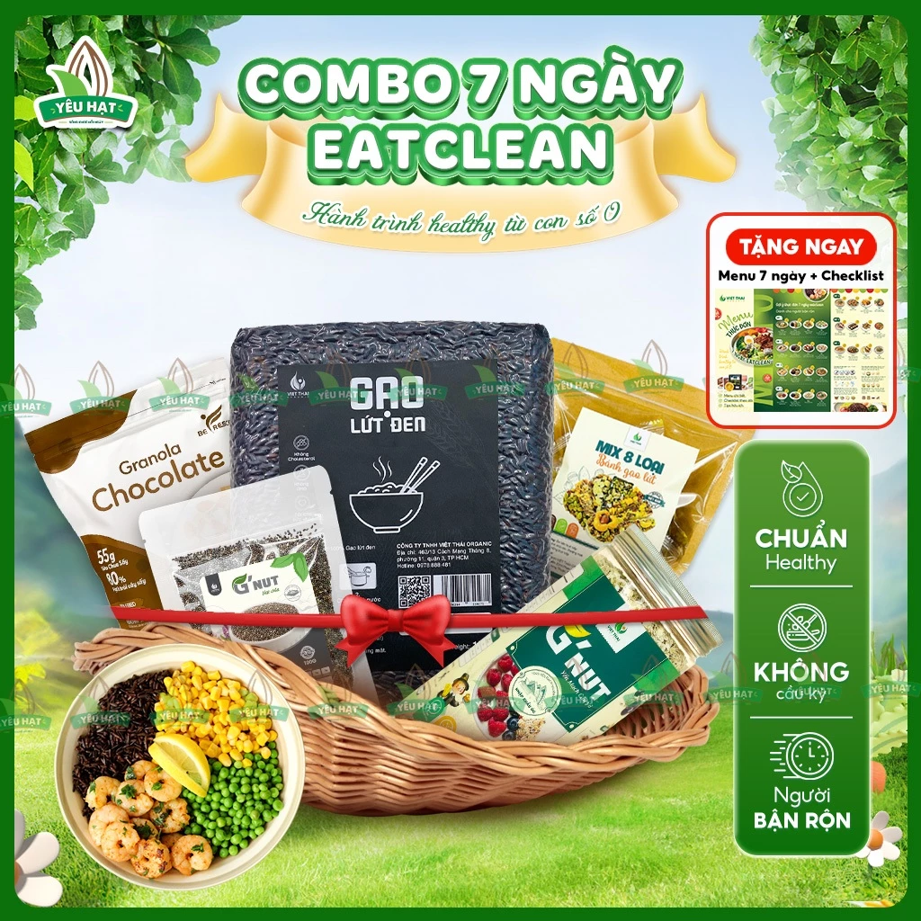 [TẶNG MENU EATCLEAN] Combo 7 NGÀY HEALTHY TIẾT KIỆM Cho Người Bận Rộn Ăn Healthy Gạo Lứt Đen Yến Mạch Hạt Chia