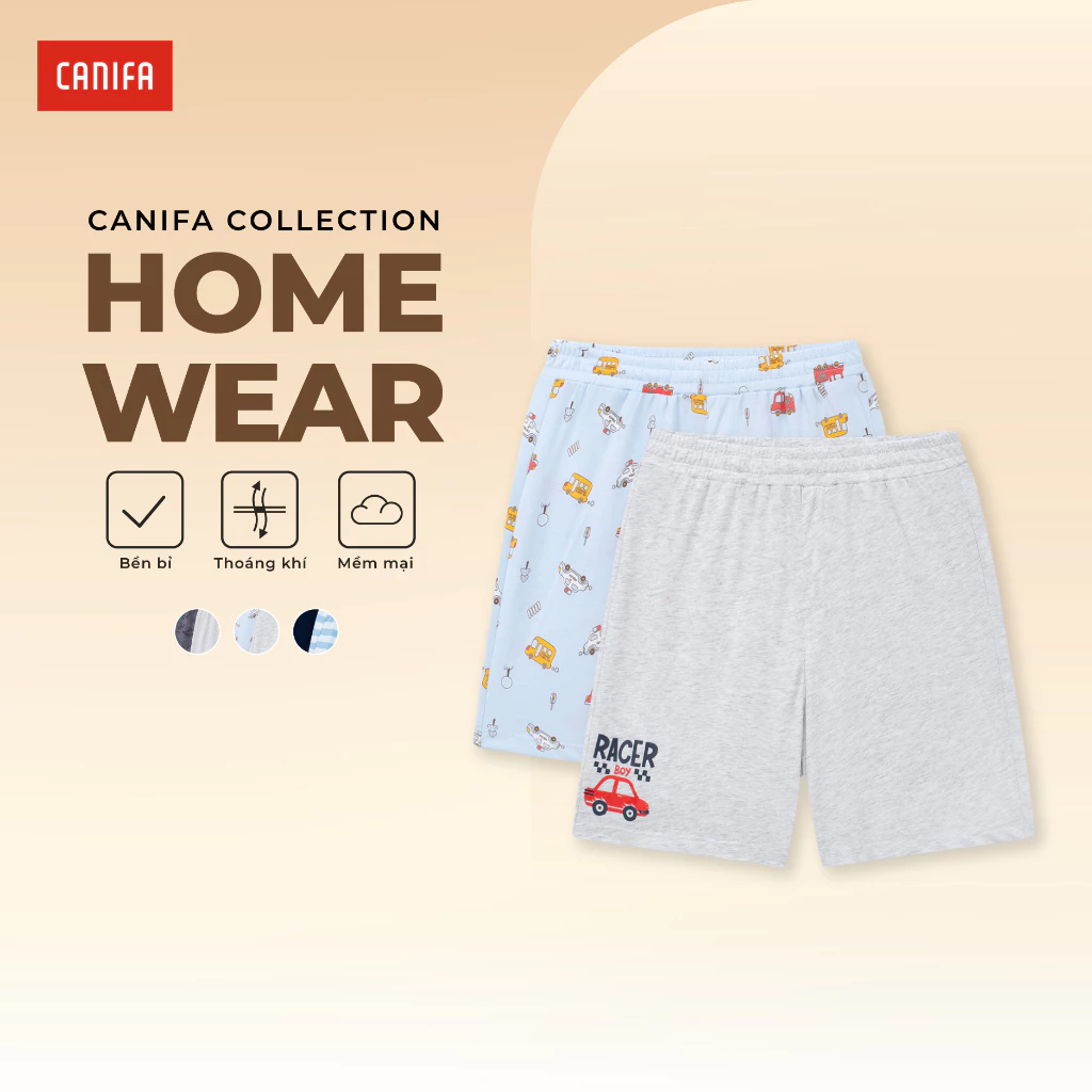Combo 2 quần short bé trai CANIFA  mặc nhà cạp chun co dãn thoải mái PS26 2LA26S004