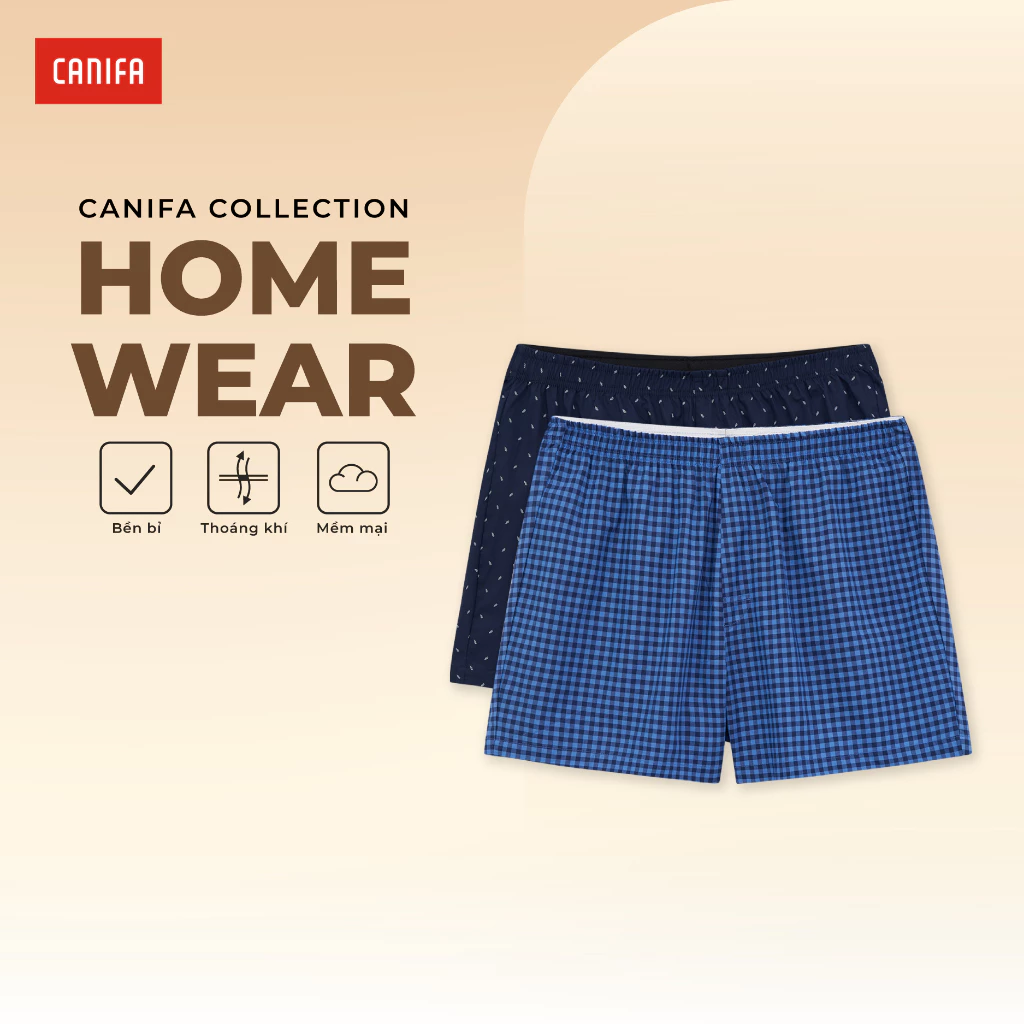 Quần short nam CANIFA mặc nhà cạp chun co giãn chất liệu cotton thoáng mát 8LA26A001