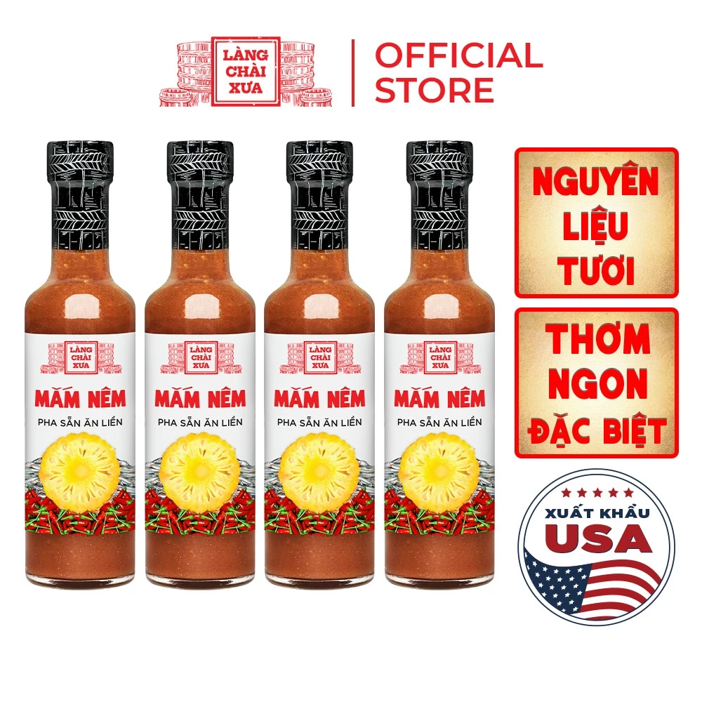 COMBO 4 CHAI Mắm nêm pha sẵn ăn liền cao cấp Làng Chài Xưa chai thủy tinh 300g nguyên liệu tươi