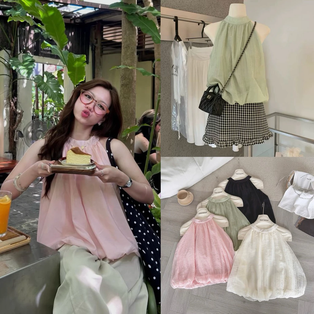 [Hàng Chuẩn L1] Áo yếm dáng bí chất tơ đũi nhăn thắt nơ sau hot summer Suzy Top - A1403