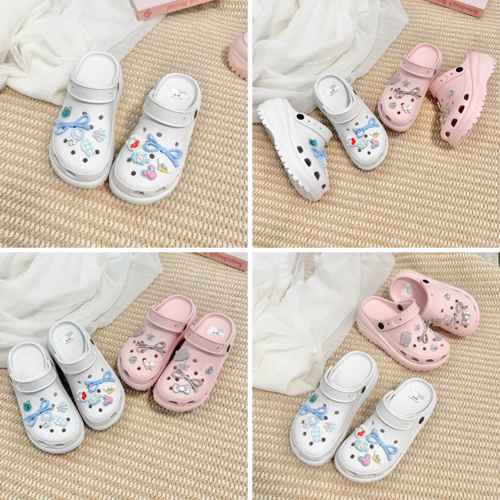 [ TẶNG CHAẢM ] Dép Sục Quai Hậu Đế cao 7Cm Kèm Charm Quai Ngang Dễ Thương Đế Cao _ Hỗ Trợ Đổi Size ANYA