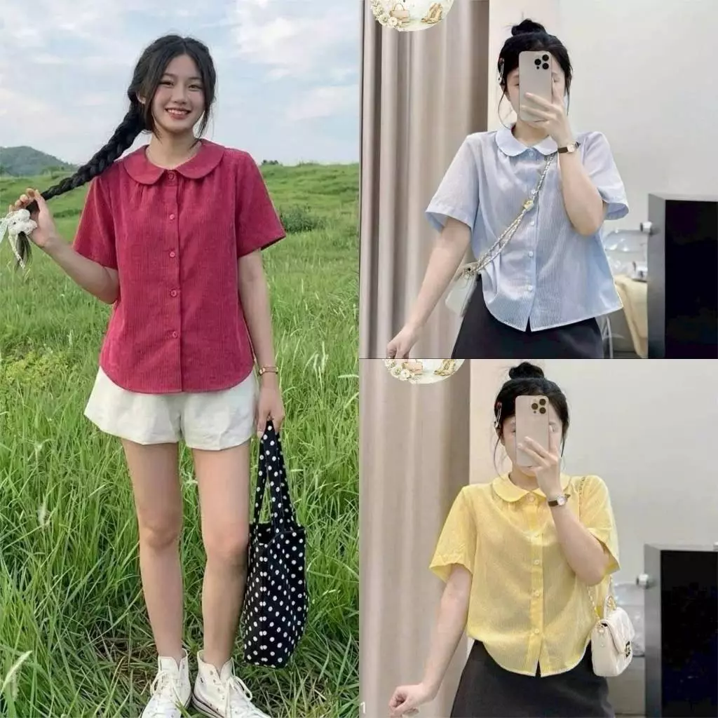 [HÀNG MỚI] Áo Sơ Mi Cổ Sen cọc tay dáng rộng - chất đũi mềm mát mùa hè