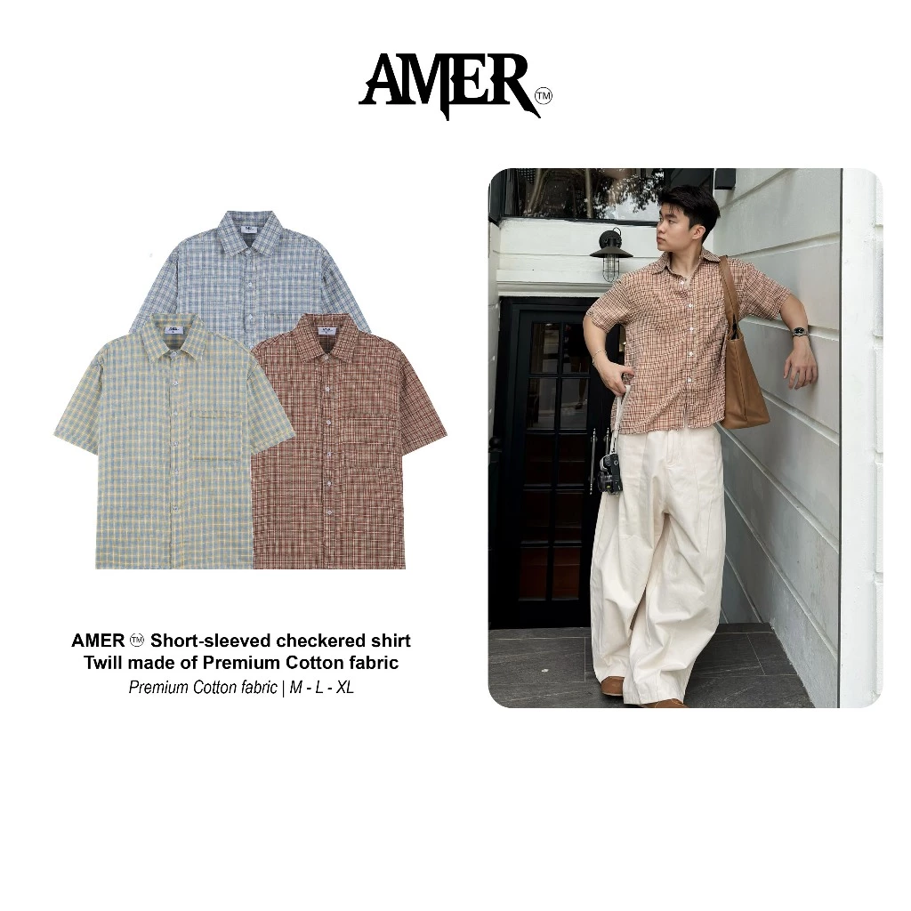 Áo Sơ Mi Nam Nữ Form Bigboxy Tay Ngắn AMER vải Cotton Twill Premium Thoáng Mát Thoải Mái Vận Động- AM02