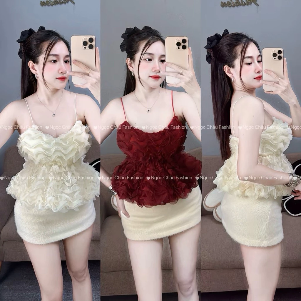 [bigsize 60-90kg] Áo Hai Dây Voan Sóng Tầng Dáng Xòe mã 518