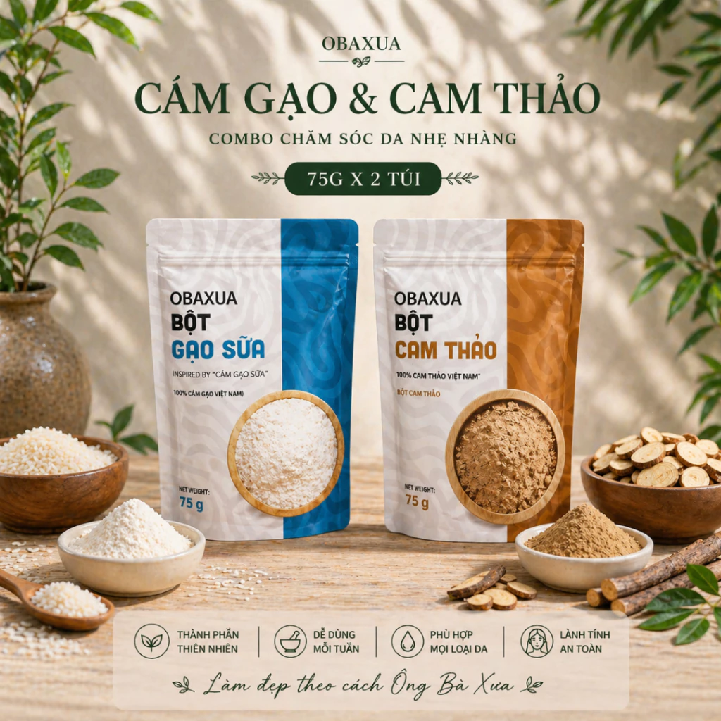 OBAXUA – Combo Cám Gạo & Cam Thảo – Chăm Sóc Da Nhẹ Nhàng | 75g