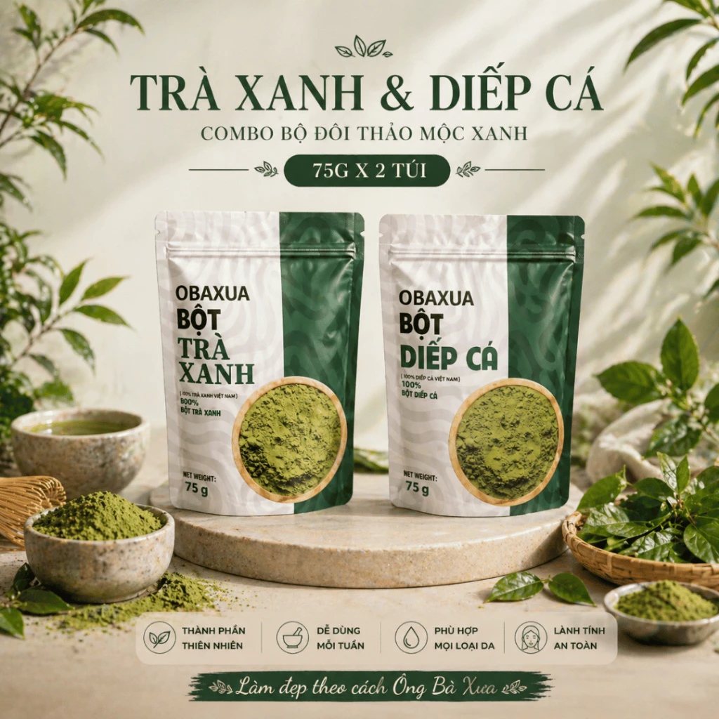 OBAXUA – Combo Trà Xanh & Diếp Cá – Bộ Đôi Thảo Mộc Xanh | 75g