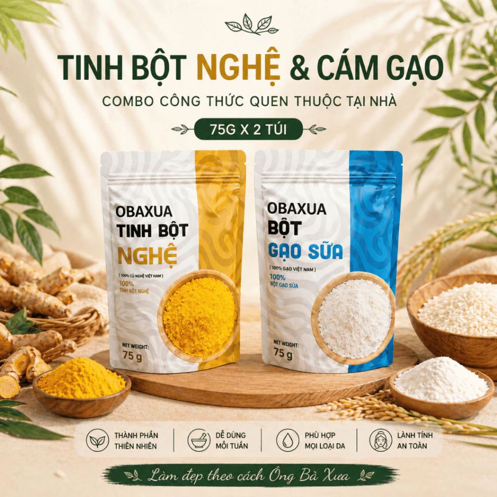 OBAXUA – Combo Nghệ & Cám Gạo – Công Thức Quen Thuộc Tại Nhà | 75g