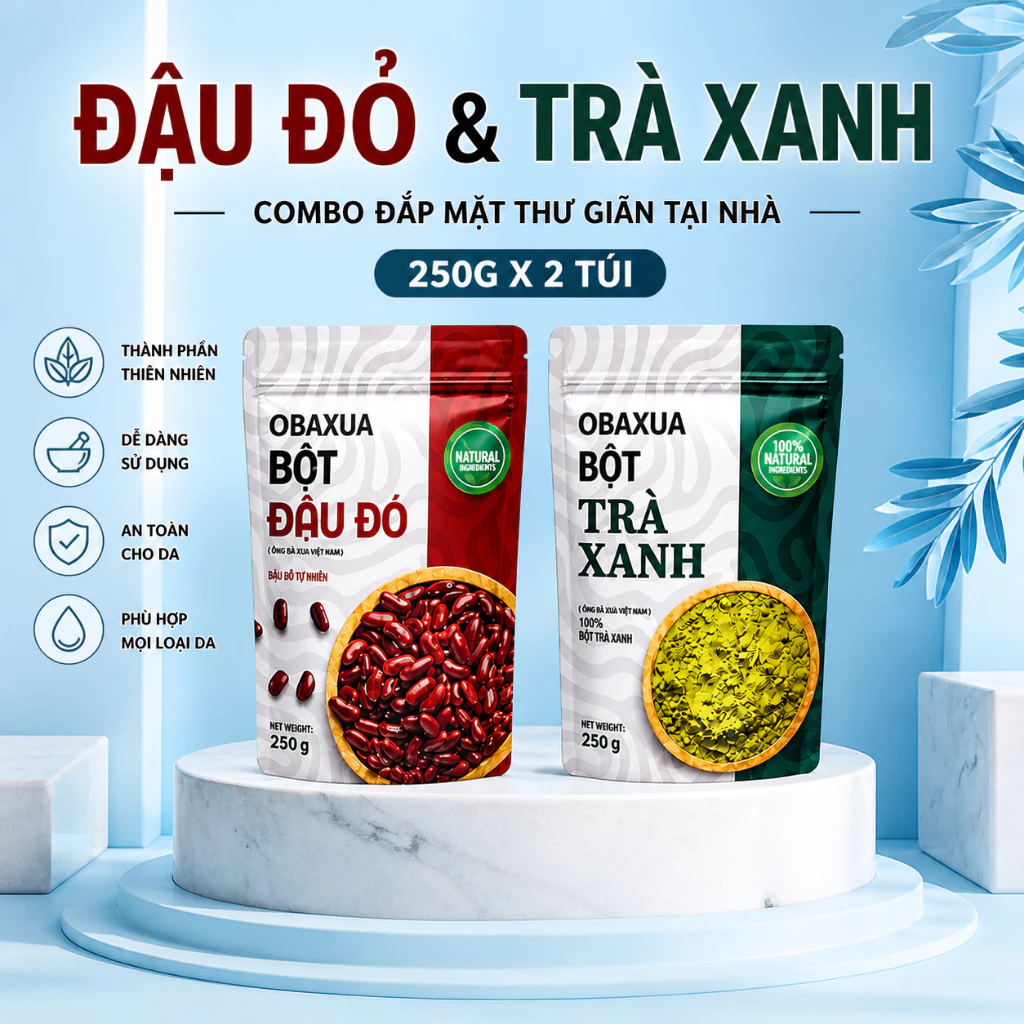OBAXUA – Combo Đậu Đỏ 250g & Trà Xanh 250g – Dùng Lâu Tiết Kiệm