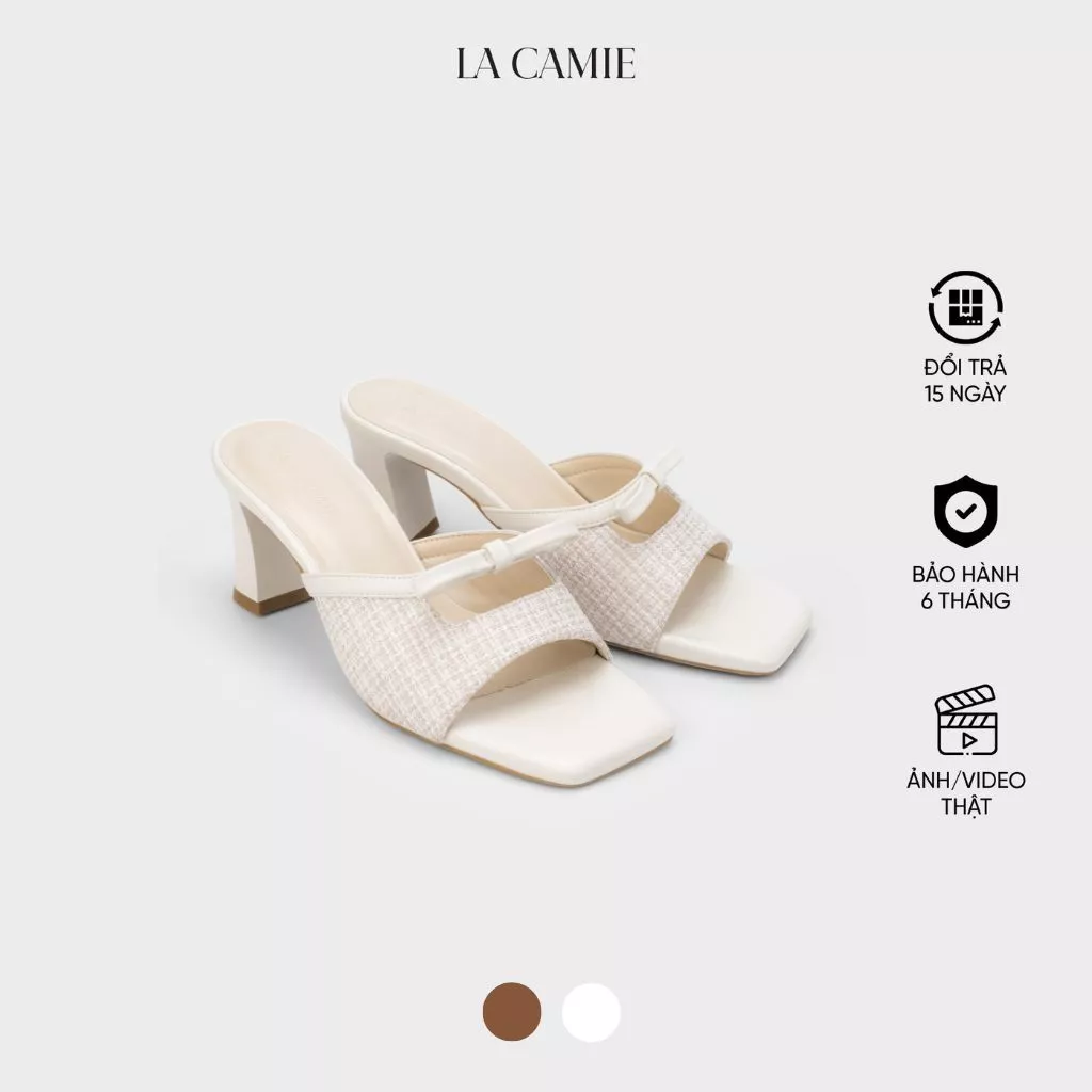 Dép cao gót chất liệu vải tweed với thiết kế nữ tính mềm mại thương hiệu La Camie DC6B0312