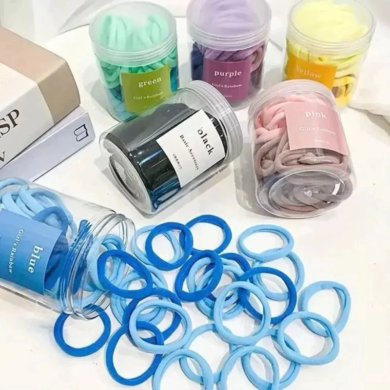 PVN73426 Set 50 Dây Chun Buộc Tóc Nhiều Màu, Chun Cột Tóc Mềm Mịn Không Gãy Rối