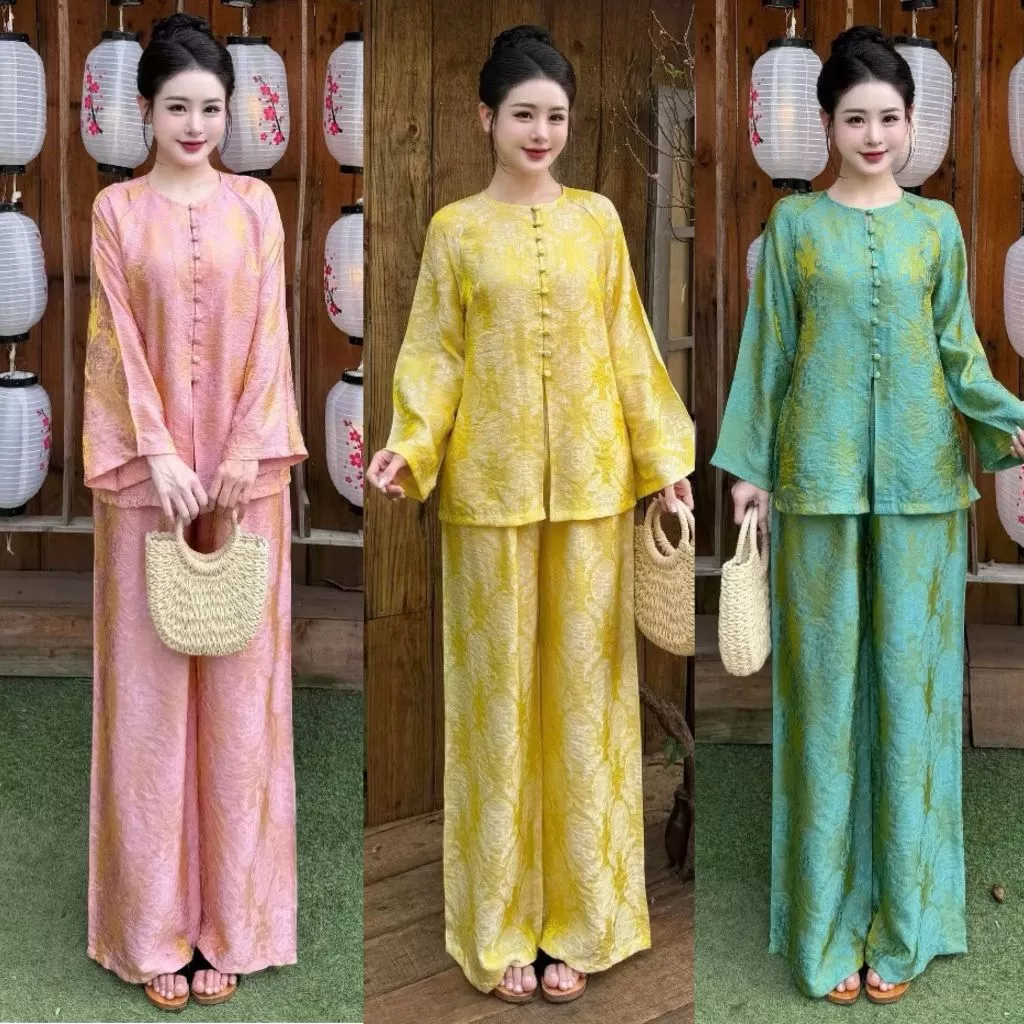 Set Đồ Lam Pháp Phục Đi Chùa Lụa Gấm Tơ Dáng Suông Rộng Sang Chảnh NV823
