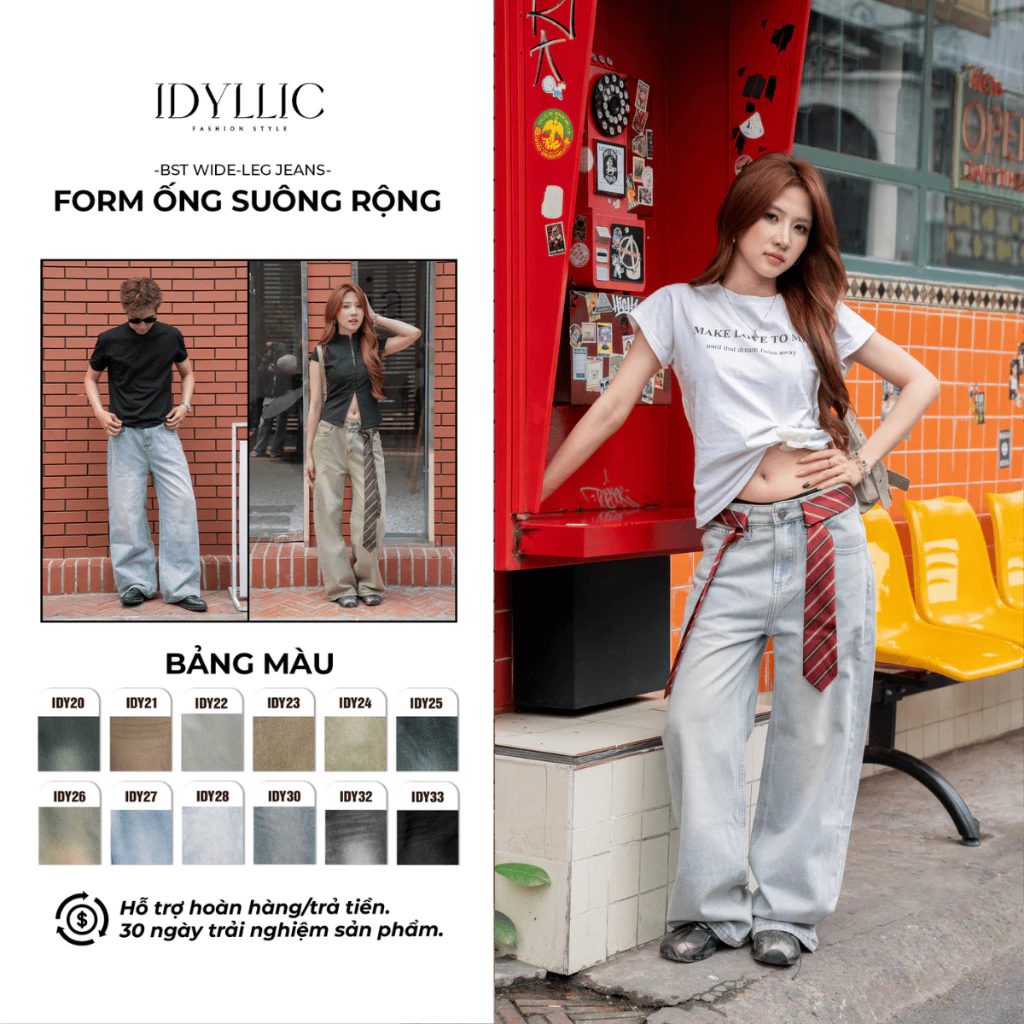 Quần Jean Nữ Ống Suông Rộng Chất Liệu Denim Cao Cấp Phong Cách Retro Cho Nữ DYLLIC