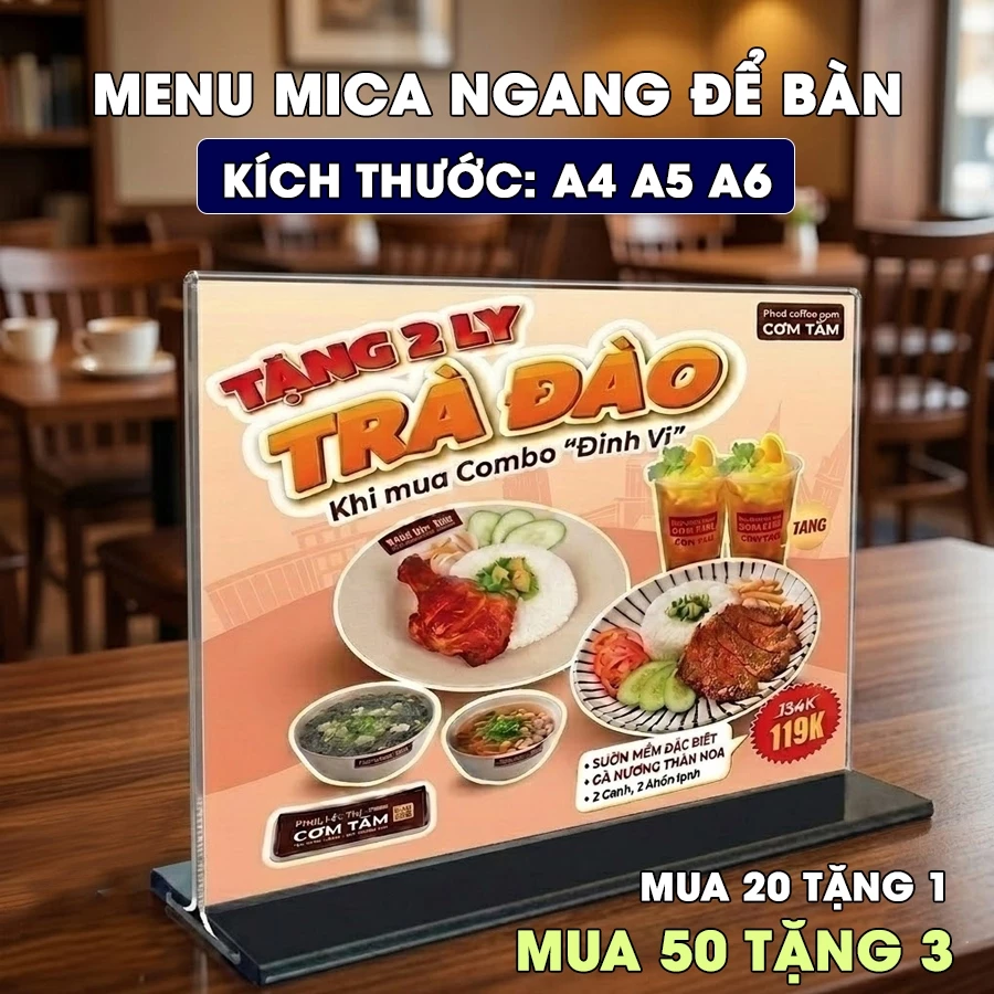 (Xuất hoá đơn VAT) Bảng mica để bàn A4 A5 A6 ngang, Menu mica trong suốt, Bảng quét mã QR để bàn