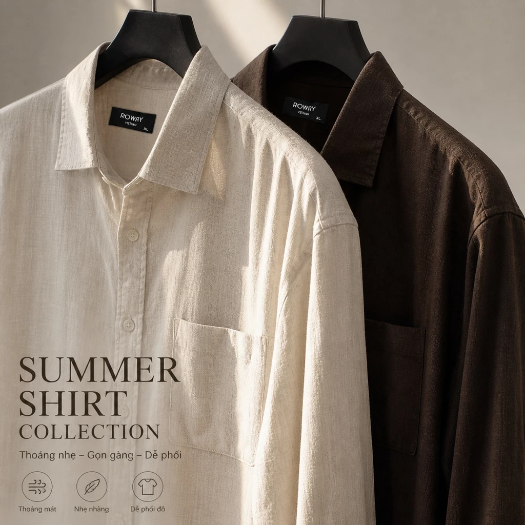 Áo sơ mi nam ROWAY PREMIUM vải viscose linen thoáng mát | dài tay linen ver2