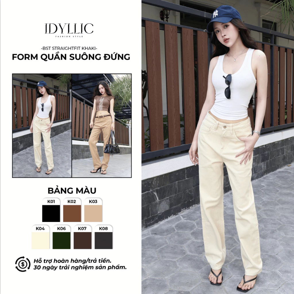 Quần Kaki Công Sở Cho Nữ Denim Ống Suông Đứng Form Đứng Tôn Dáng Local Brand IDYLLIC