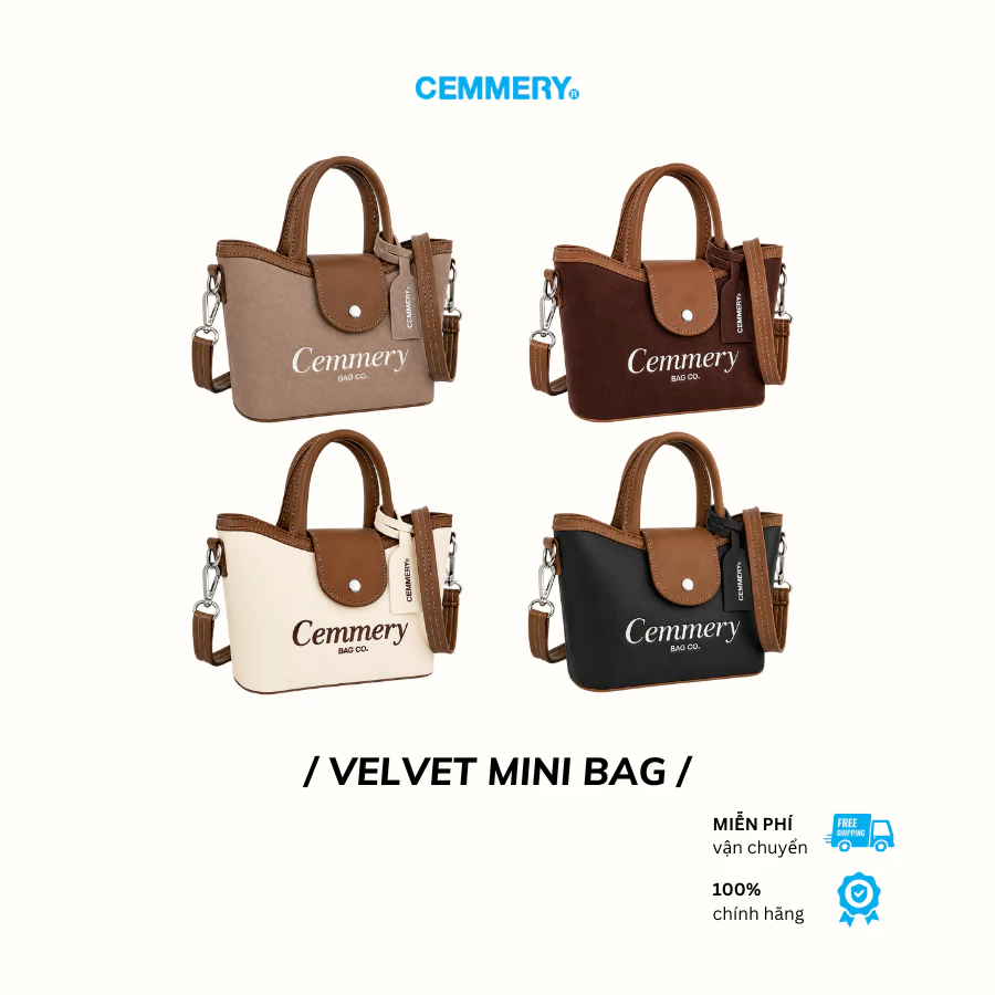 Túi Đeo Chéo CEMMERY Local Brand Chính Hãng Velvet Mini Bag Logo Thêu Nắp Nam Châm 4 Màu